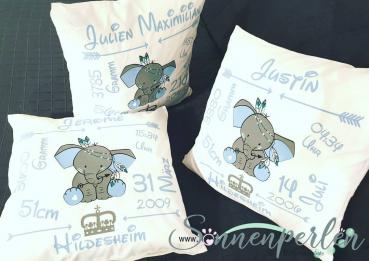 Geburtskissen Elefant Blau